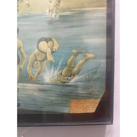 Old 1954 July POST Magazine Cover Framed Kids Jumping to Swim - Picture 5 of 6